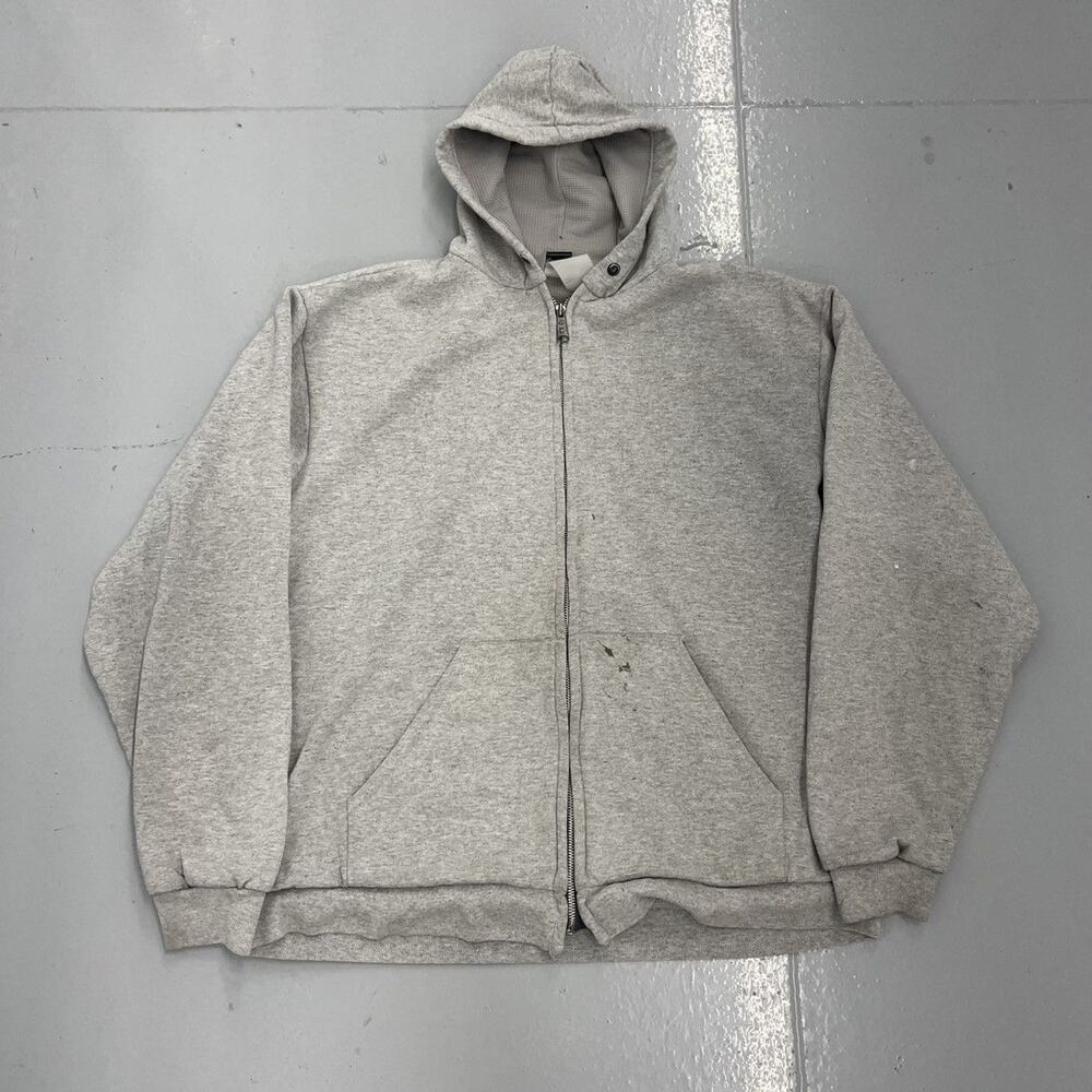 Vintage 80s Muleskins Grey Blank Thermal Lined Zip Hoodie